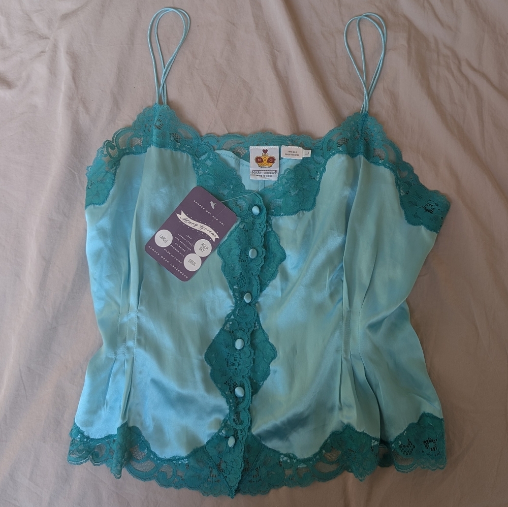 Elegant Lace Trim Camisole - Teal